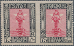 Italienisch-Libyen: 1924, Definitives "Pittorica", 10c. Black/rose, Horizontal Pair Showing Variety - Libyen