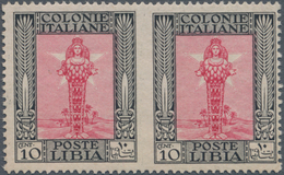 Italienisch-Libyen: 1924, Definitives "Pittorica", 10c. Black/rose, Horizontal Pair Showing Variety - Libya