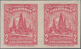 Kolumbien: 1935, Horizontal Pair Of Issue Drilling Towers, With Rest Of Hinge And Gum Flaw, Proof. - Kolumbien