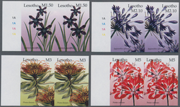 Lesotho: 2004, Flowers Complete Set Of Four In IMPERFORATE Horizontal Pairs From Margins, Mint Never - Lesotho (1966-...)