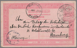 Libyen: 1908, Türk. "20 Pa. Ganzsache" Von TRIPOLI 31-5-08 über Valetta/Malta Nach Hamburg, Gute Erh - Libya