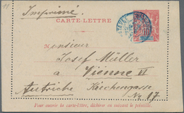 Madagaskar: 1902, Stationery Letter-card 10 C Blue/red (wide Right Side!) Sent With Blue Double Cds - Madagaskar (1960-...)