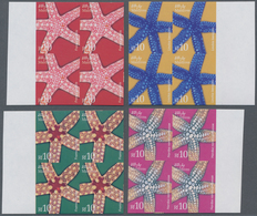 Malediven: 2004, Star Fishes Complete Set Of Four In IMPERFORATE Blocks Of Four From Right Or Left M - Maldiven (1965-...)