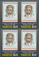 Mauritius: 2001, Centenary Of Gandhi's Visit To Mauritius 15rs. In An IMPERFORATE Block Of Four, Min - Mauricio (...-1967)