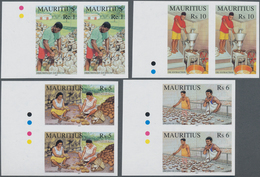 Mauritius: 2001, Coconut Processing Complete Set Of Four In Horizontal Or Vertical IMPERFORATE Pairs - Mauritius (...-1967)
