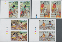 Mauritius: 2001, Coconut Processing Complete Set Of Four In Horizontal Or Vertical IMPERFORATE Pairs - Maurice (...-1967)