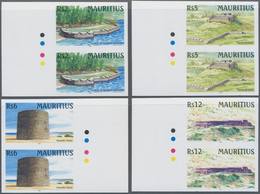 Mauritius: 2003, Fortresses Complete Set Of Four In Vertical IMPERFORATE Pairs From Margins, Mint Ne - Mauritius (...-1967)