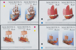 Mauritius: 2005, Ship Models Complete Set Of Four In Horizontal IMPERFORATE Pairs From Left Or Right - Mauritius (...-1967)