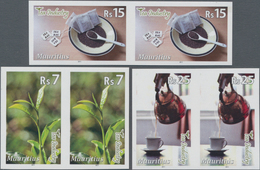 Mauritius: 2011, Tea Industry Part Set Of Three (tea Twig, Leaves And Cup Of Tea) In Horizontal IMPE - Mauricio (...-1967)