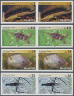 Mauritius: 2016, Freshwater Animals Complete Set Of Four (Giant Mottled Eel, Water Scorpion, Nile Ti - Mauritius (...-1967)