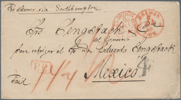 Mexiko: 1869 Incoming Mail: Stampless Envelope With Tax-cancel "4" And M/s "14¼" + Red Franco-cds "B - Mexique