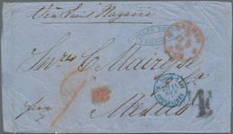 Mexiko: 1869 Incoming Mail: Stampless Folded Envelope (few Crincles) With Tax-cancel "4" And M/s "9" - Mexico