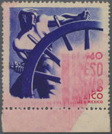 Mexiko: 1940, Boat Man At Helm, Airmail UN Peso Violet&rose With Printing Error Of The Rose Colour, - Mexique