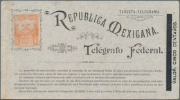Mexiko - Ganzsachen: 1897, Used Revalued Postal Stationery Telegram Card 1 Cent Orange, Old Value Is - Mexico