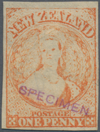 Neuseeland: 1862, QV Chalon Head 1d. Orange-vermilion With Wmk. Large Star Imperforate With Good To - Storia Postale