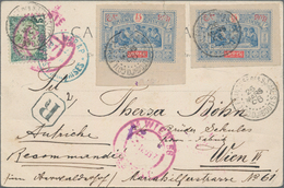 Obock: 1896, 15 Cs. (2, One Torn) Canc. "DJIBOUTI 26 MARS 96" With French Somali Coast 5 C. Green Ti - Other & Unclassified
