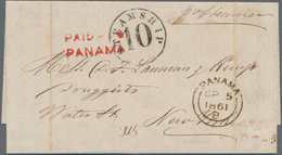 Panama: 1861: Double-liner "PAID-TO/PANAMA" In Red And "PANAMA/SP 5/1861/B" Transit C.d.s. On Entire - Panamá