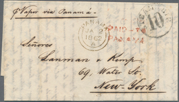 Panama: 1862: "PAID-TO/PANAMA" Two-liner In RED And "PANAMA/JA 2/1862/A" Transit C.d.s. On Entire Le - Panama