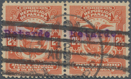 Panama: 1910, "Retardo" - Typewritten On 2 1/2 C. Red, Horizontal Pair Used With Central Postmark 13 - Panama