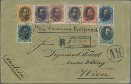 Peru: 1895, 8 Colour Franking 1 Ct.-10 Ct. Tied "LIMA MAY 18 95" To AR-registered Cover Via Panama T - Perù