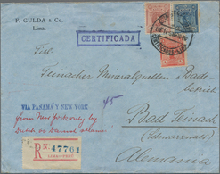 Peru: 1916, 4 C, 10 C And 20 C On Registered Letter Sent From "LIMA ENE 11 1916" Via Panama And New - Perú