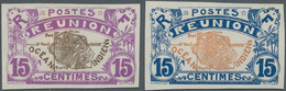 Reunion: 1917, Definitives "Pictorials", 15c. "Map", Two Imperforate Proofs In Colours "lilac/brown" - Briefe U. Dokumente