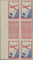 Reunion: 1938, Airmails 9.65fr. Carmine/ultramarine, Left Marginal Imperforate Gutter Block Of Four - Lettres & Documents