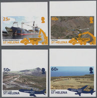 St. Helena: 2014, Airport Construction Complete IMPERFORATE Set Of Four From Upper Margins And The I - St. Helena