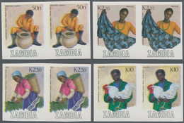 Sambia: 1988, Trade Fair Complete Set Of Four (potter, Textils, Tea And Poultry) In IMPERFORATE Hori - Zambie (1965-...)