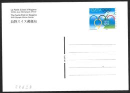 Svizzera/Switzerland/Suisse: Intero, Stationery, Entier, Cerchi Olimpici, Olympic Circles, Cercles Olympiques - Winter 1998: Nagano