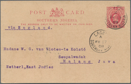 Süd-Nigeria: 1908, Stationery Card KEVII 1d Red Canc. "LAGOS FE 27 08" To Malang/Java, Netherlands I - Nigeria (...-1960)