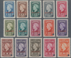 Surinam: 1945, Definitive Issue 'Queen Wilhelmina' Complete Set Of 15 (10c. To 10gld.) With Punch Ho - Surinam ... - 1975