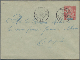 Tahiti: 1911, Stationery Envelope 10 C. Blue/red Locally Comercial Usage In "PAPEETE 6 MARS 11" - Tahití