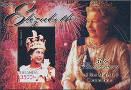 Uganda: 2003, 50th Anniversary Of Coronation Of QEII Complete Set Of Three In An IMPERFORATE Sheetle - Ouganda (1962-...)