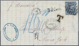 Uruguay: 1866, A Folded Letter Bearing 5 C Deep-blue Imperforated (wide Margins All Around) With Bar - Uruguay