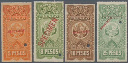 Uruguay: 1910 (ca.), 13 Revenue Stamps (coat Of Arms) 0.10c. To 25p. With Many Different Colours And - Uruguay