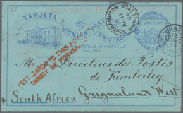 Uruguay - Ganzsachen: 1884, Stationery Card 3 Centavos Blue On Bluish With Double Cds "MONTEVIDEO 16 - Uruguay