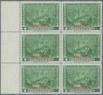 Venezuela: 1950, 200th Birthday Of Francisco De Miranda 1b. Green Block Of Six From Left Margin With - Venezuela