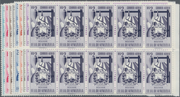 Venezuela: 1952, Coat Of Arms 'BOLIVAR' Airmail Stamps Complete Set Of Nine In Blocks Of Ten From Ri - Venezuela