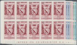 Venezuela: 1952, Coat Of Arms 'MIRANDA' Airmail Stamps Complete Set Of Nine In Blocks Of Ten From Lo - Venezuela