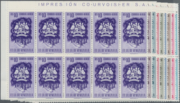 Venezuela: 1953, Coat Of Arms 'PORTUGUESA' Airmail Stamps Complete Set Of Nine In Blocks Of Ten From - Venezuela