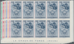 Venezuela: 1953, Coat Of Arms 'GUARICO' Normal Stamps Complete Set Of Seven In Blocks Of Ten From Lo - Venezuela