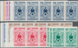 Venezuela: 1953, Coat Of Arms 'AMAZONAS' Normal Stamps Complete Set Of Seven In Horizontal Strips Of - Venezuela