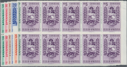 Venezuela: 1953, Coat Of Arms 'BARINAS' Normal Stamps Complete Set Of Seven In Blocks Of Ten From Ri - Venezuela