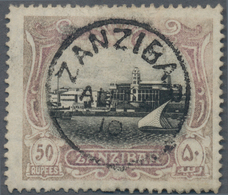 Zanzibar: 1908-09 50r. Black And Mauve, Used And Cancelled By Full Strike Of "ZANZIBAR/AU 24/10" C.d - Zanzibar (...-1963)