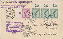 Flugpost Deutschland: 1933, "Flugschiff Do.X PASSAU-SCHWEIZ"/"...wegen Beschädigung Verzögert" Karte - Poste Aérienne & Zeppelin
