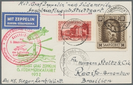 Zeppelinpost Deutschland: 1932 - 6. SAF, Portorichtig Frankierte S/w-Fotokarte Als Zuleitung Saar Zu - Airmail & Zeppelin