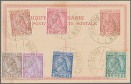 Albanien: 1913, 2 Q Red-brown/yellow And 10 Q To 1 Fr Dark-brown/brown On 10 Q Red Postal Stationery - Albanie