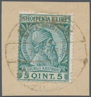 Albanien: 1913, 2 Q Red-brown/yellow And 10 Q To 1 Fr Dark-brown/brown On 5 Q Green Postal Stationer - Albanië