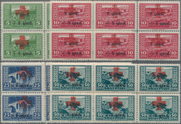 Albanien: 1924, RED CROSS (II) Complete Set Of Four With Red And Black Opt. And Additional Large Red - Albanië